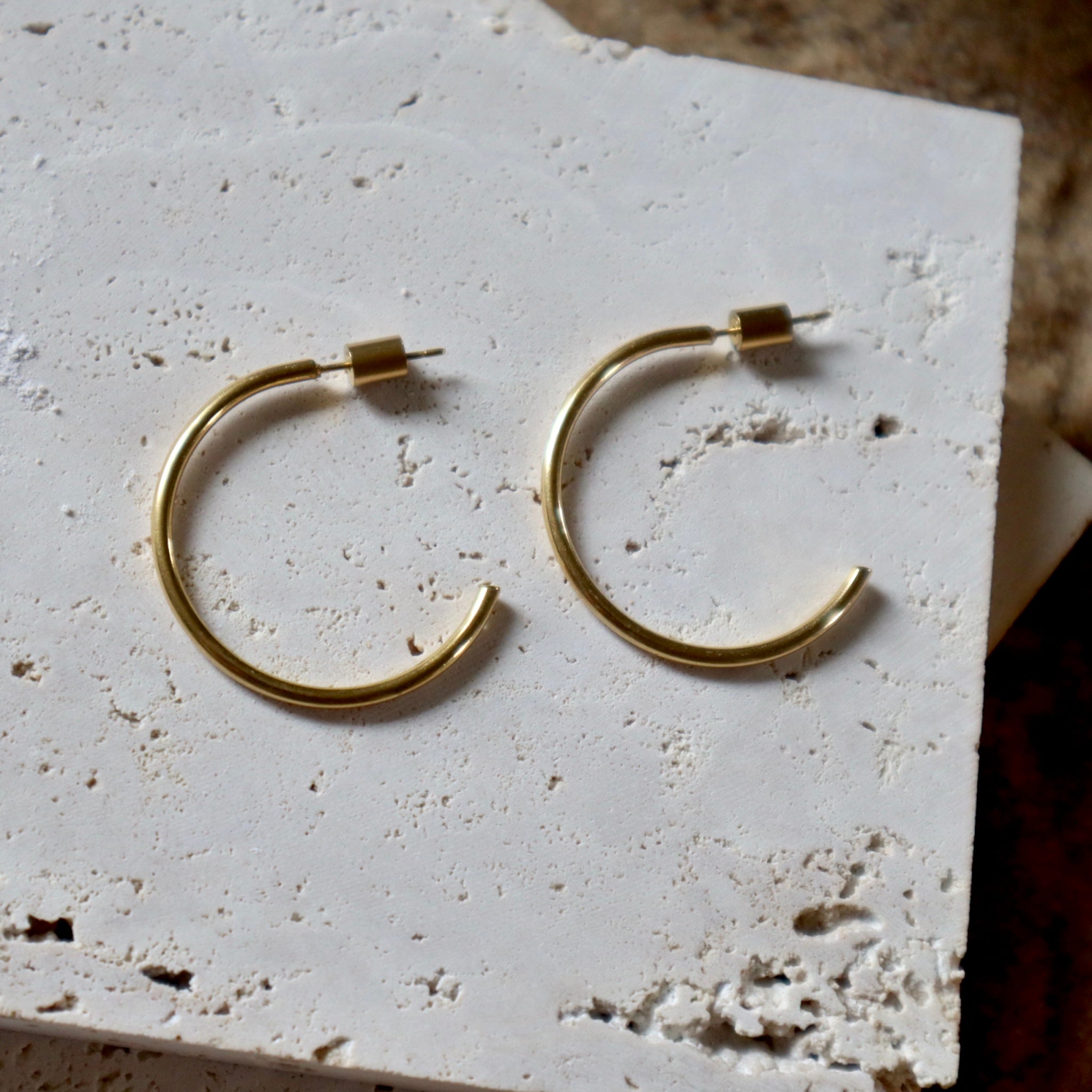 18k gold plated stainless steel surgical statement hoop earring harlow display photo