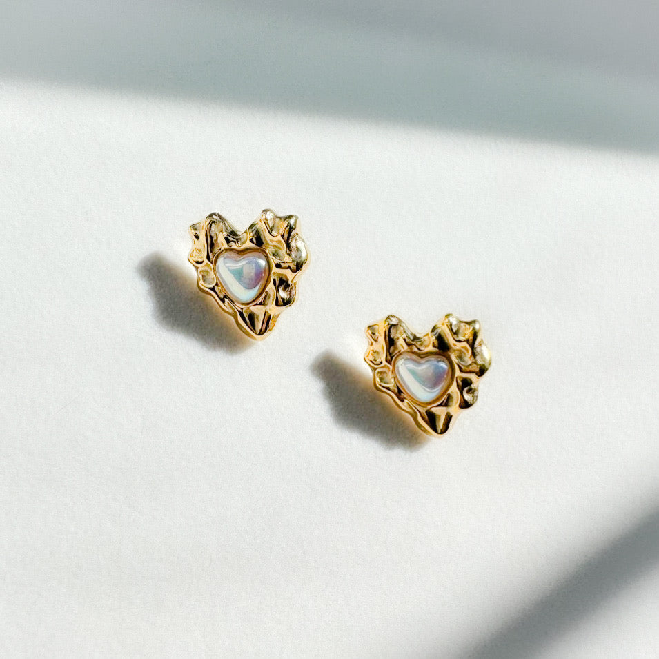 18k gold plated stainless steel surgical statement heart mini stud earrings side photo
