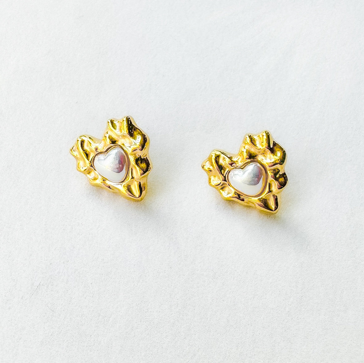 18k gold plated stainless steel surgical statement heart mini stud earrings side photo