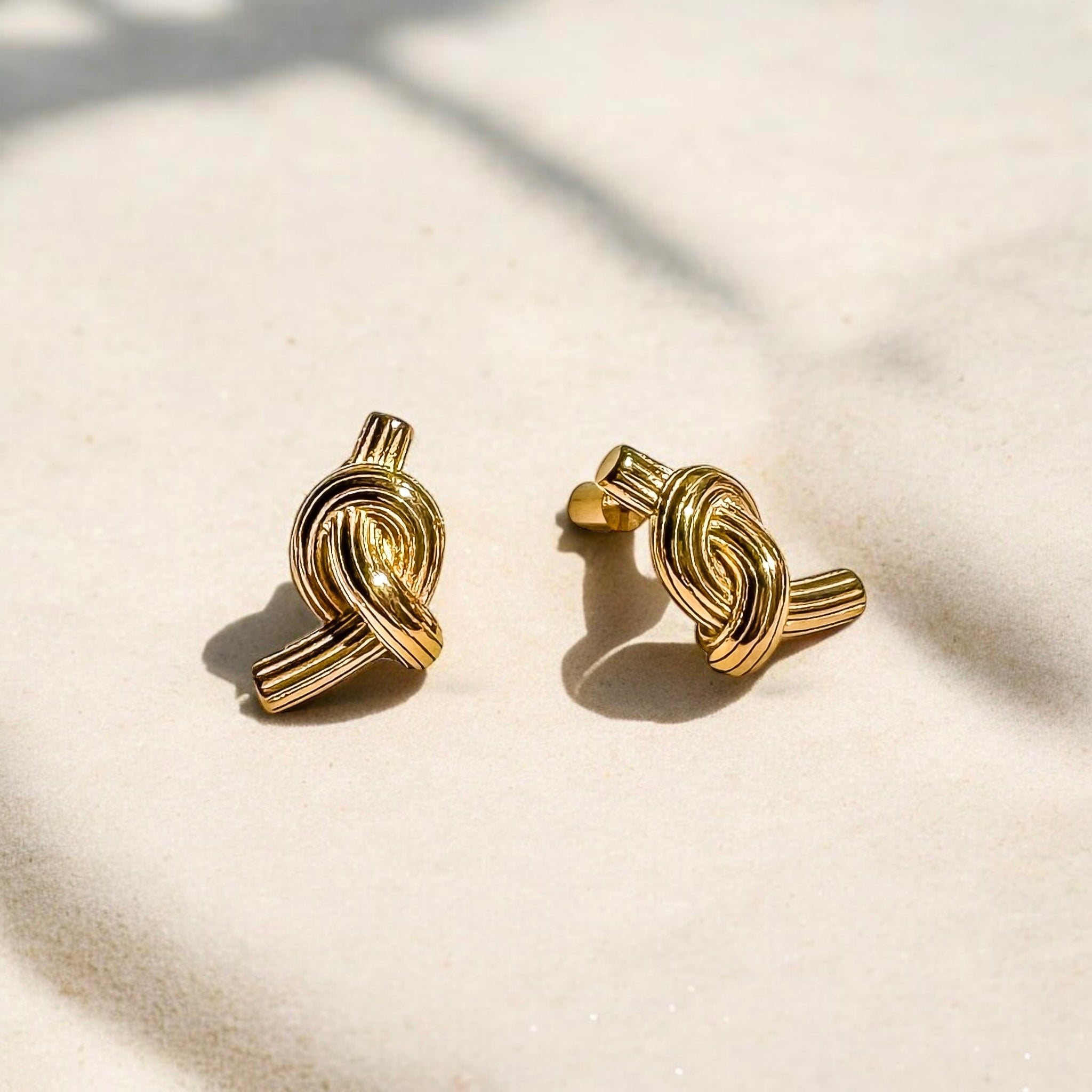 18k gold plated stainless steel surgical statement twisted knot earring display photo