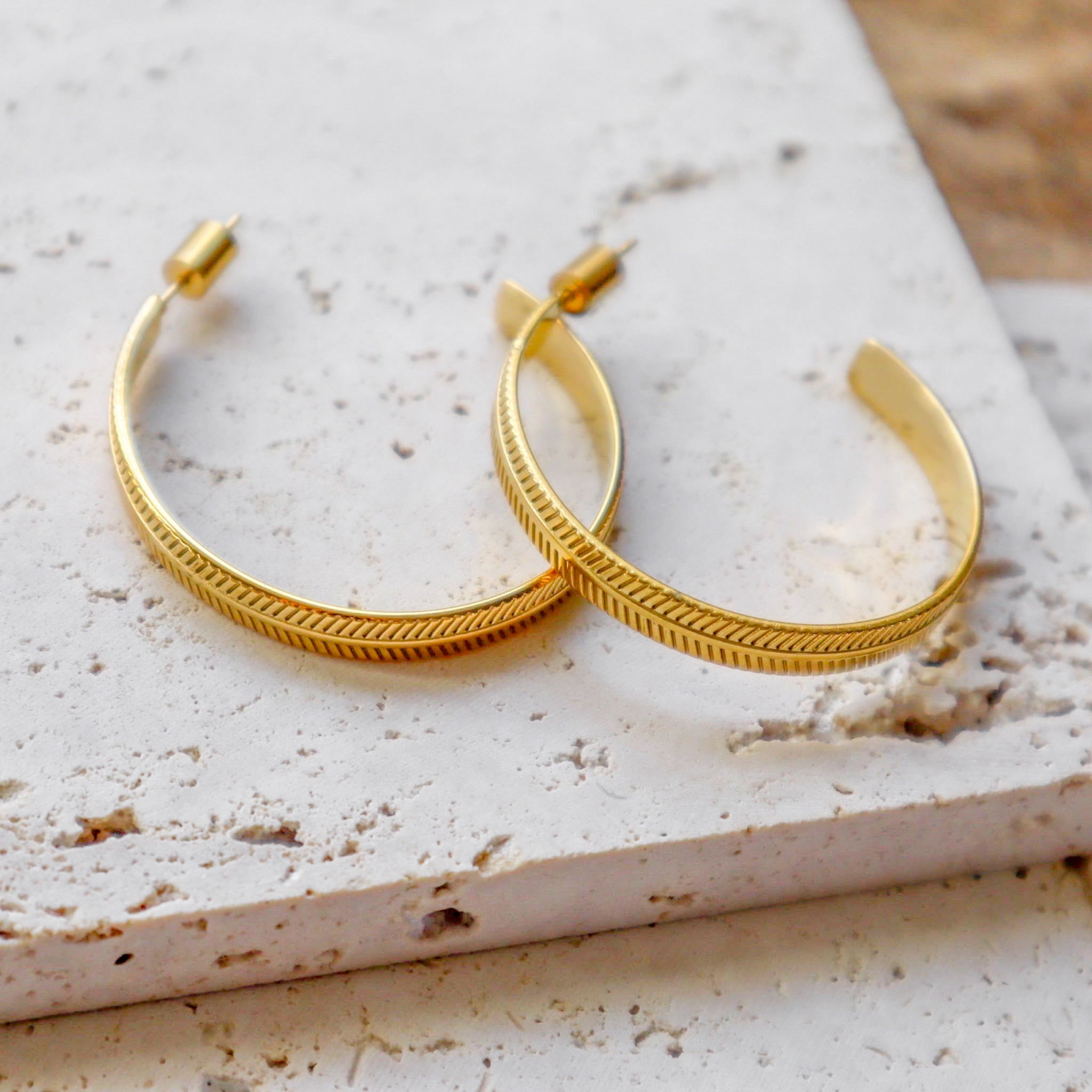 18k gold plated stainless steel surgical statement hera hoop earrings side photo