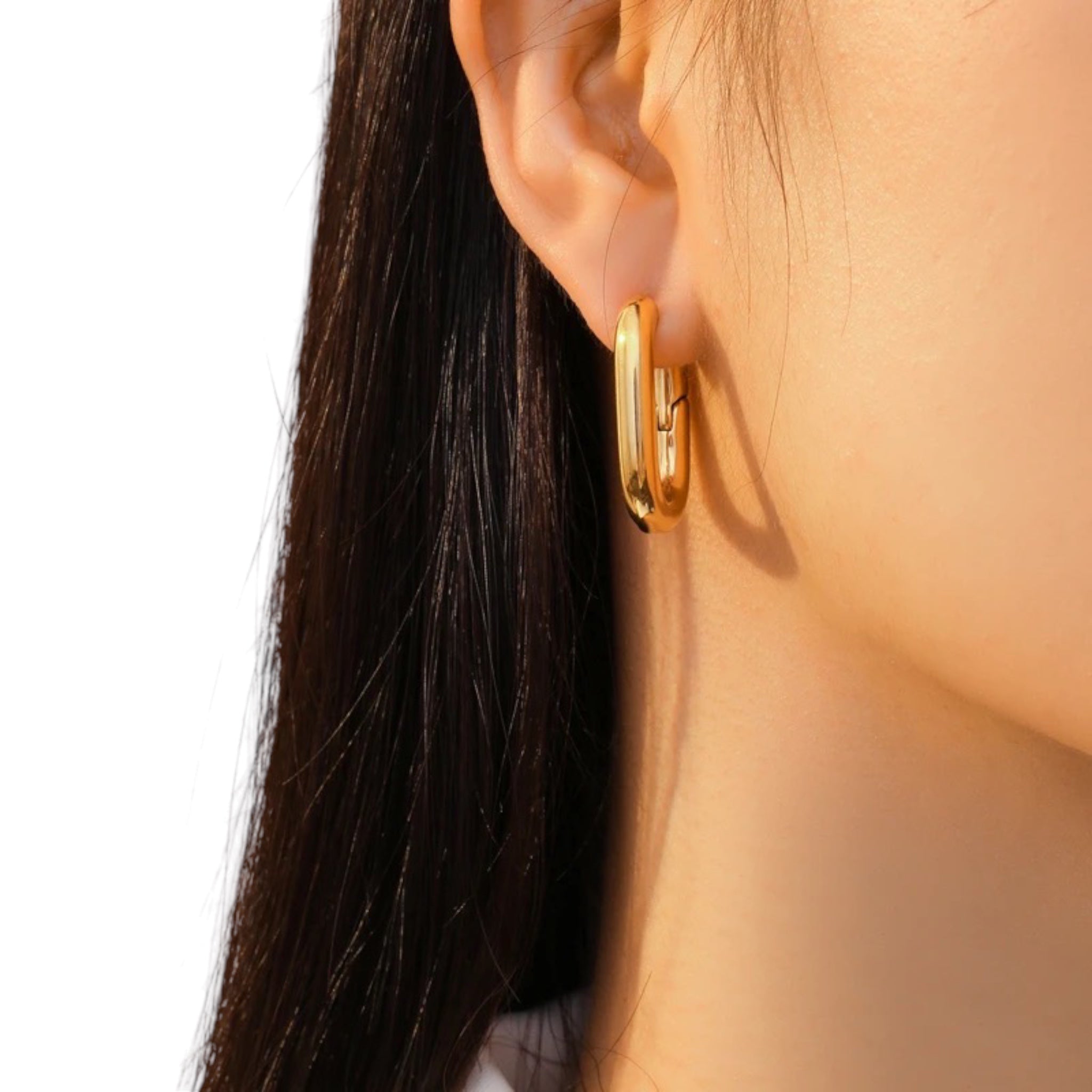 18k gold rectangle stainless steel surgical statement earrings u shaped huggie ear photo londyn