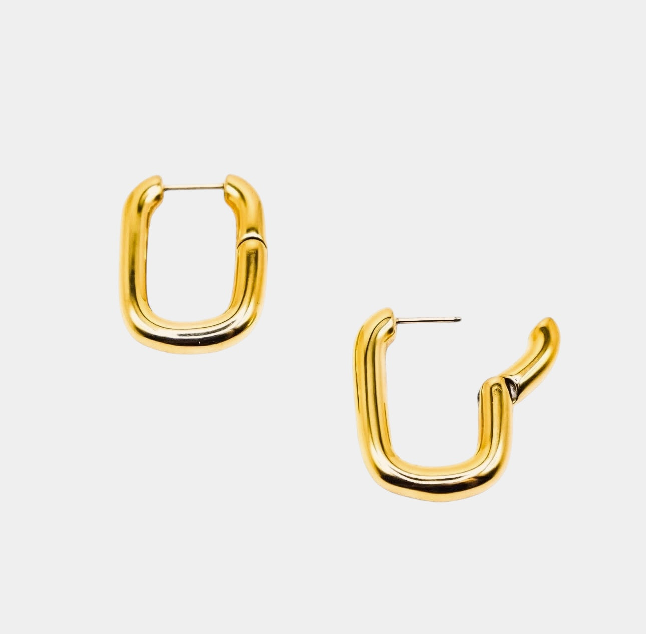 18k gold rectangle stainless steel surgical statement earrings display photo londyn u shaped huggie