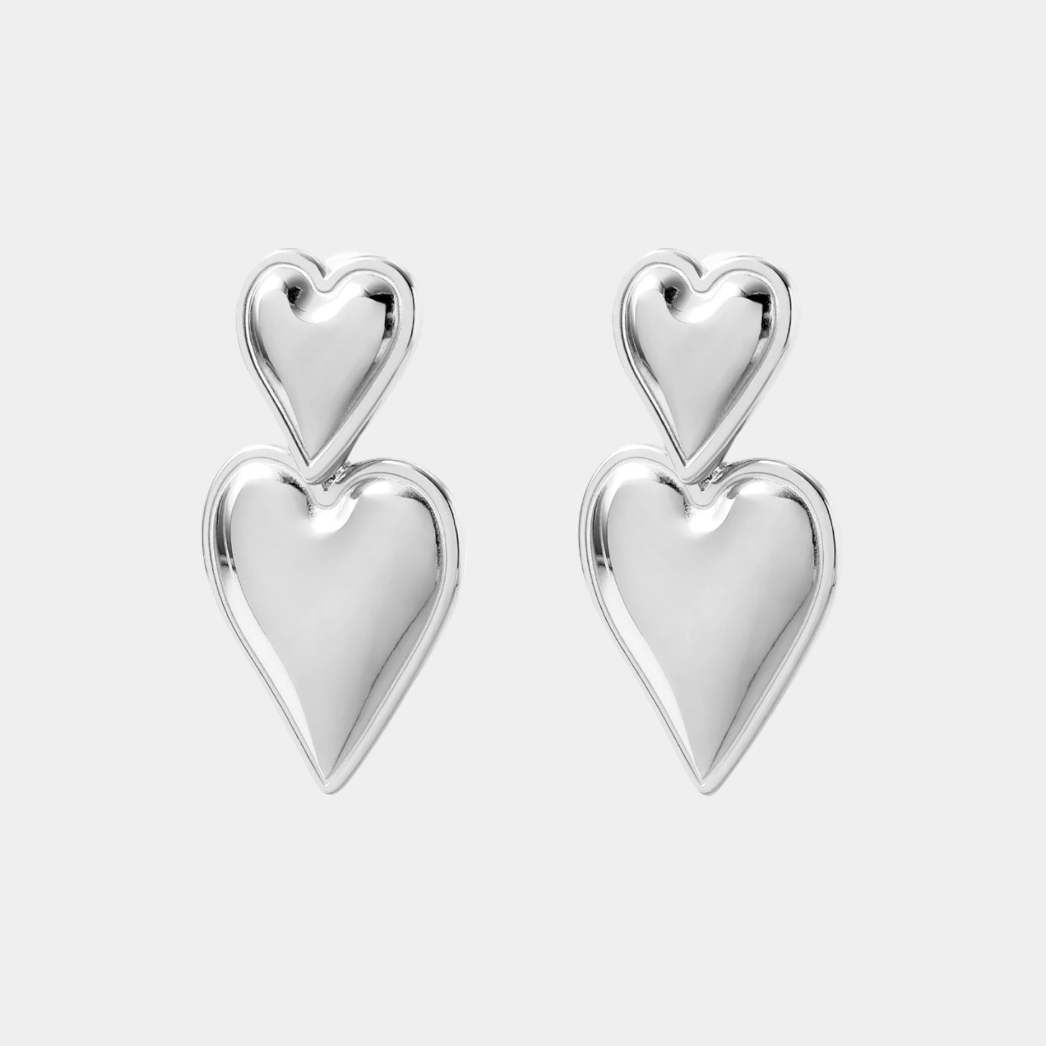 18k gold stainless steel heart drop lightweight earrings tarnish free paige display photo silver