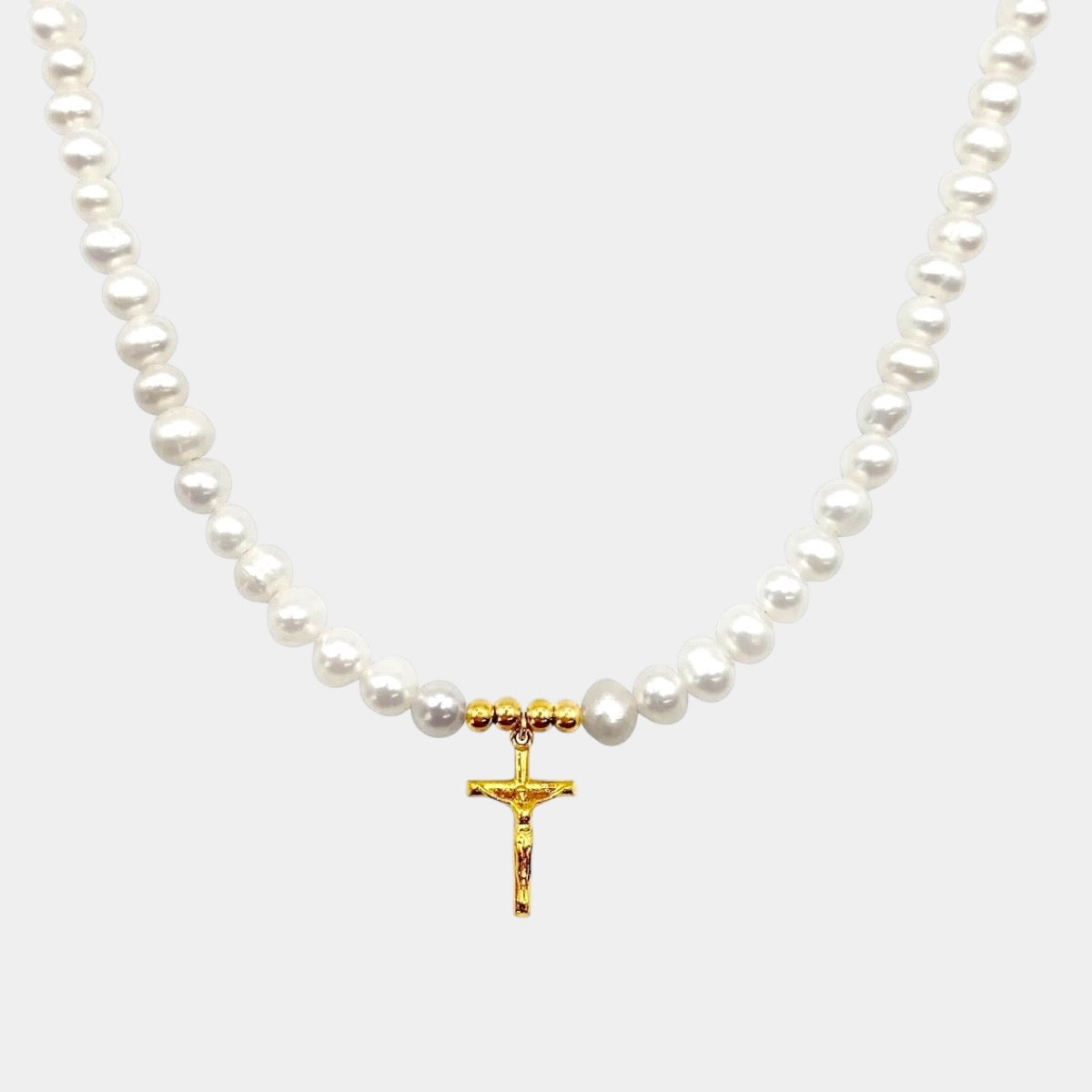 Crucifix Jesus pearl gold necklace for men cover photo