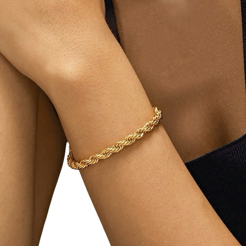 18k gold hypoallergenic twisted rope choker chain bracelet for women on model