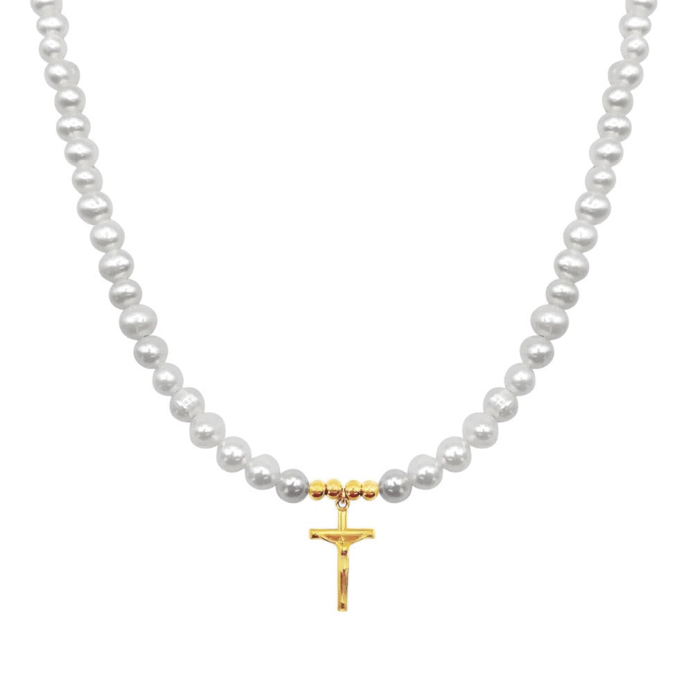 Crucifix Pearl Necklace - Necklace