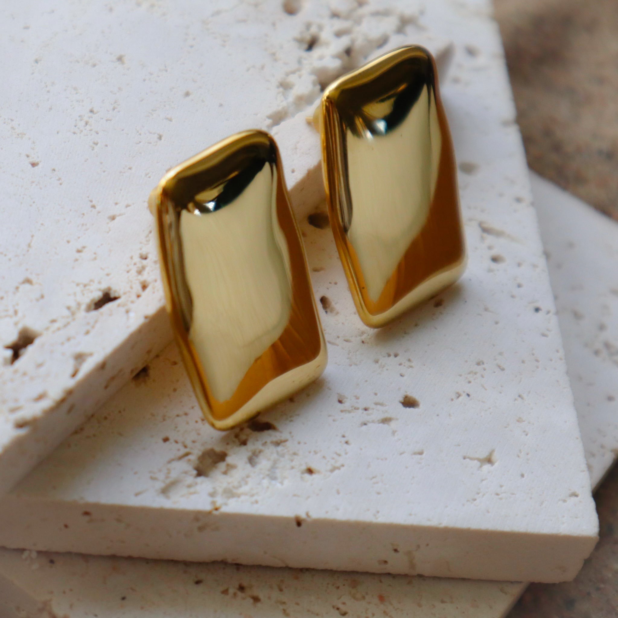 18k gold rectangle stainless steel surgical statement earrings display photo lily on rocks