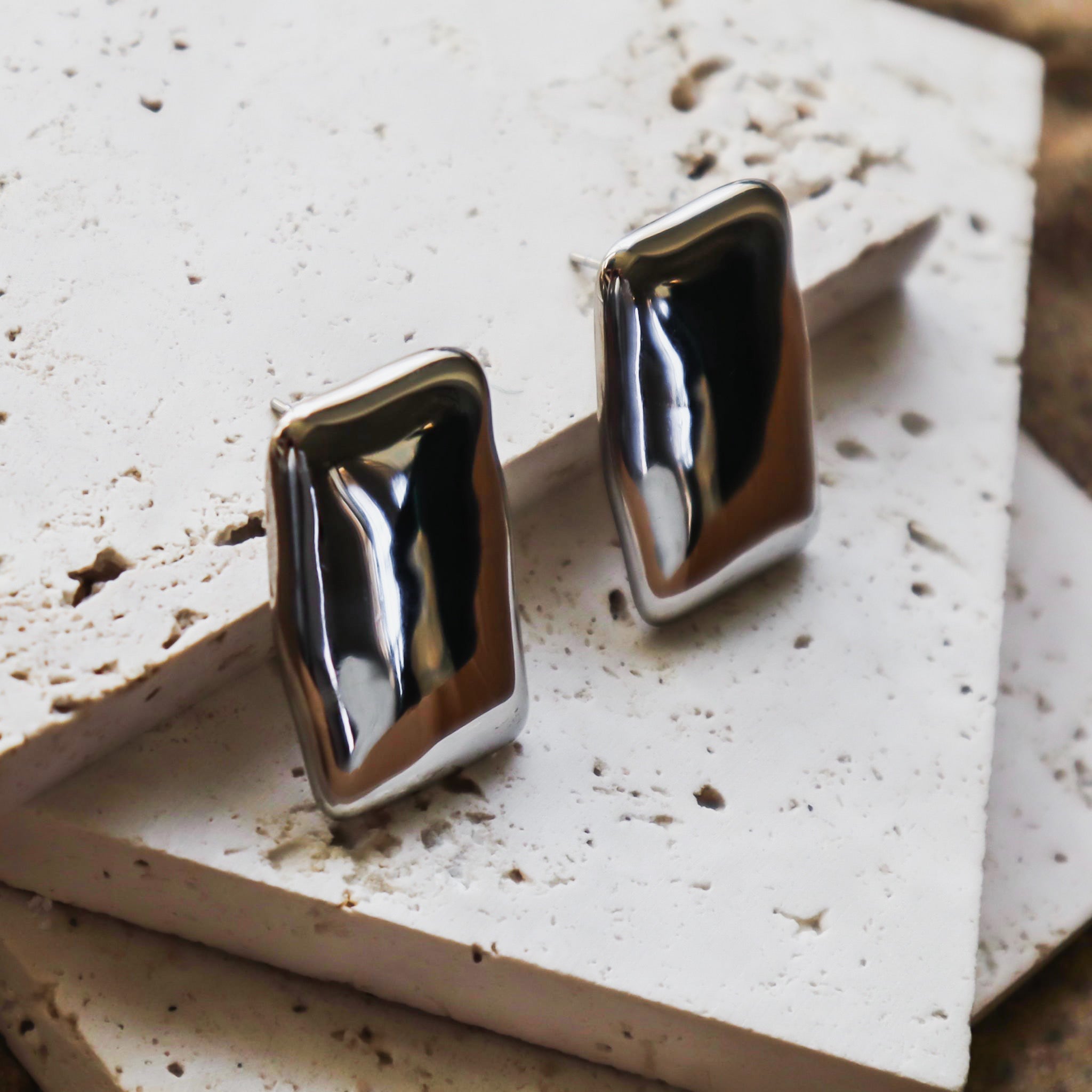 18k gold rectangle stainless steel surgical statement earrings display photo lily silver on rocks