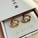 18k gold stainless steel statement earrings oval shaped nova display photo on adour box