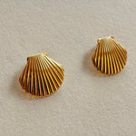 18k gold plated hypoallergenic stainless steel statement earrings shelly sea shell real photo on tray trendy summer