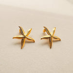 18k gold plated hypoallergenic stainless steel statement earrings sienna starfish display photo trendy summer on tray