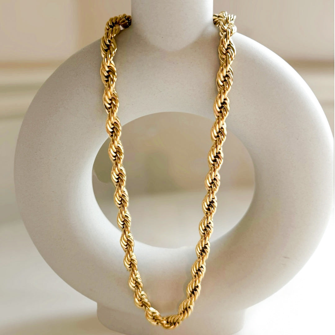 18k gold hypoallergenic twisted rope choker chain necklace for women display photo